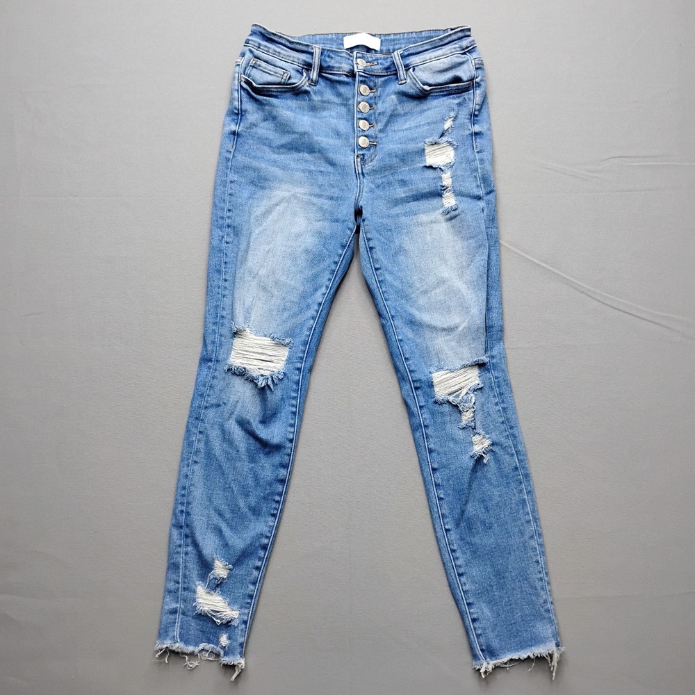 Vervet  High Rise Distressed Button Fly Skinny Jeans T5086 Womens 29